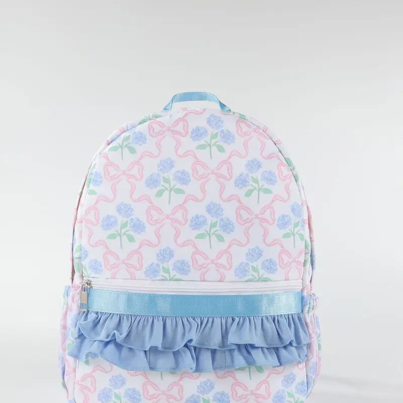Floral & Bow Pattern Ruched Design Backpack, Casual Large Capacity Backpack for Women & Girls, Fashionable Backpack for Daily Use, Cute Versatile Backpack, Casual Backpacks