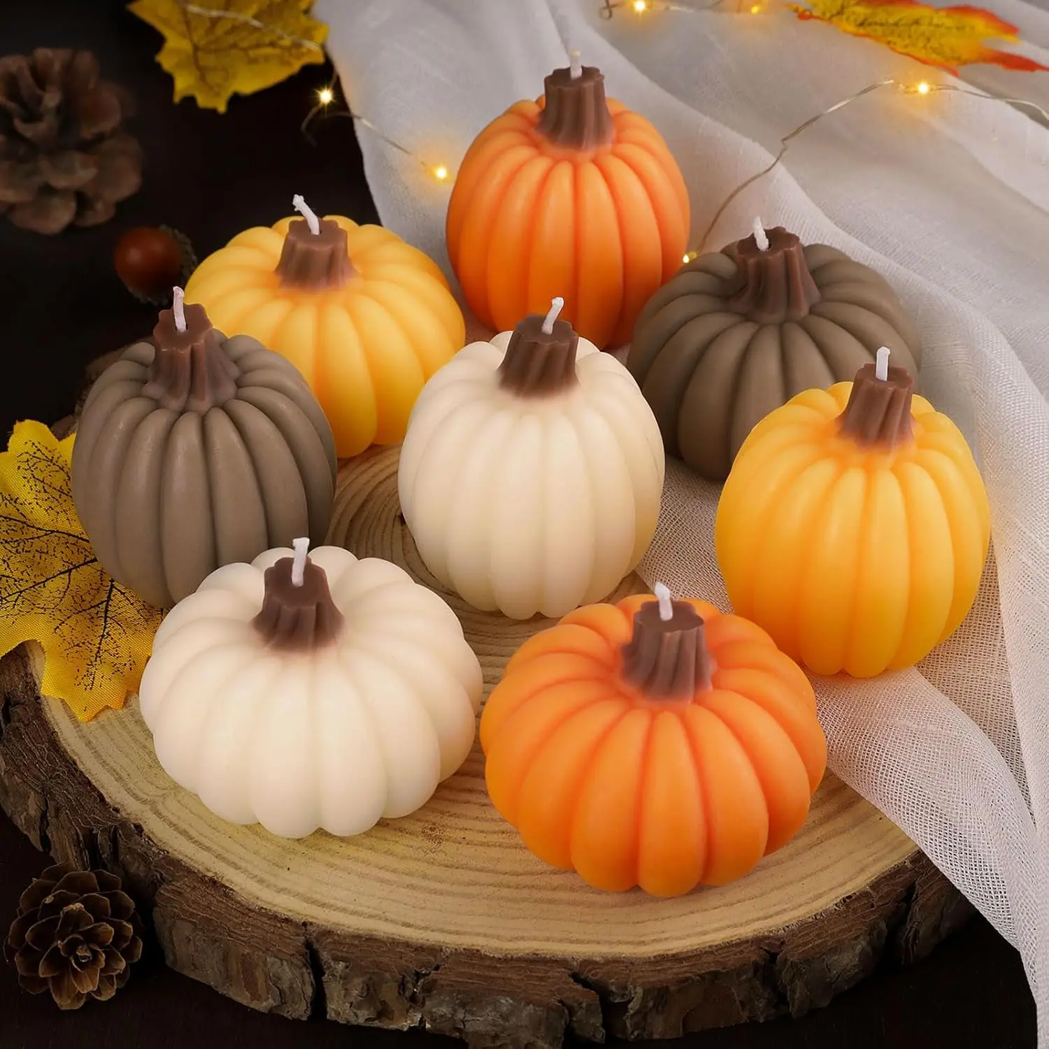 Halloween Fall Gift Fall Scented Candles Gift Set 8 Pack, Pumpkin Shaped Spice Candle, Thanksgiving Aromatherapy Candles, Orange Soy Wax Votive Tea Lights, Autumn Home Farmhouse Table Decor Tabletop Centerpiece