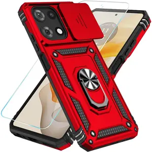 Phone Case for Motorola Moto G 5G 2025 Case with HD Screen Protector & Slide Camera Cover & Kickstand, [Military-Grade] Phone Case for Moto G 2025,Red
