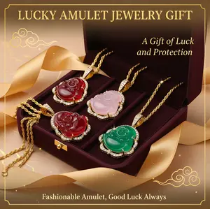Fashion Hip Hop Cubic Zirconia Natural Stone Maitreya Buddha Pendant Necklace for Women Lucky Amulet Jewelry Gift Moonstone Crystals