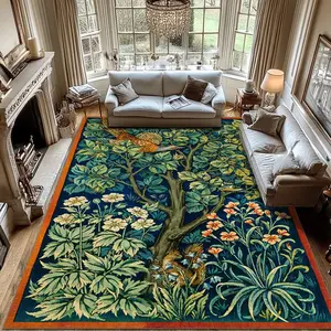 Vintage Floral Pattern Floor Mat, Non-slip Washable Floor Carpet, Decorative Area Rug for Home Living Room Bedroom Study Room, Botanical Area Rugs