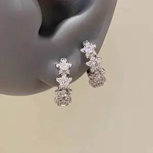 Luxury Inspired Pink Star Cluster Earrings, High Shine Floral Sparkle Drop Hoops, Timeless Statement Earrings for Women, Fashion Forward Accessory, Perfect for Anniversary/Valentine's Day