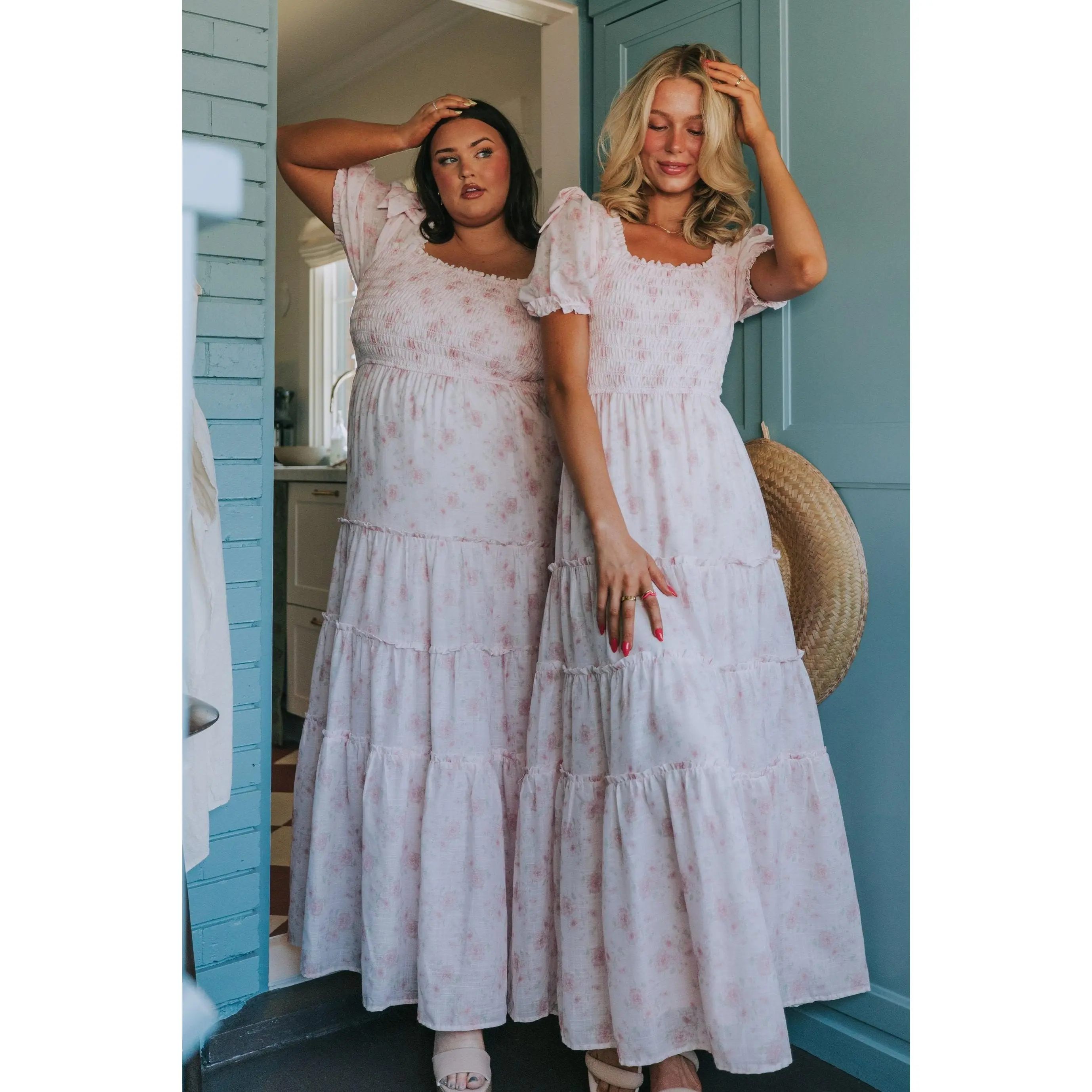 EXCLUSIVE Lovestruck Dress - Women's Exclusive Plus Size Lovestruck Casual Dress - Ribbon-Accented, Floral Print, Puffy Sleeves, Smocked, Soft Tiered, Elegant Quality Fabric