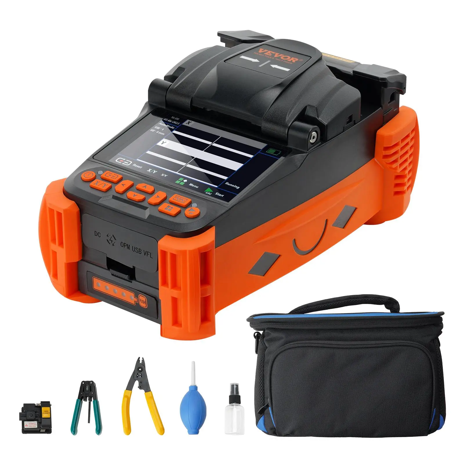 【summerfinds】VEVOR Fiber Fusion Splicer 4 Motors, Clad Alignment Fiber Optic Fusion Splicer Kit w/ 4" Digital LCD Screen, 3 in 1 Optical Fiber Holder, Auto Focus Optical Fiber Cleaver Kit
