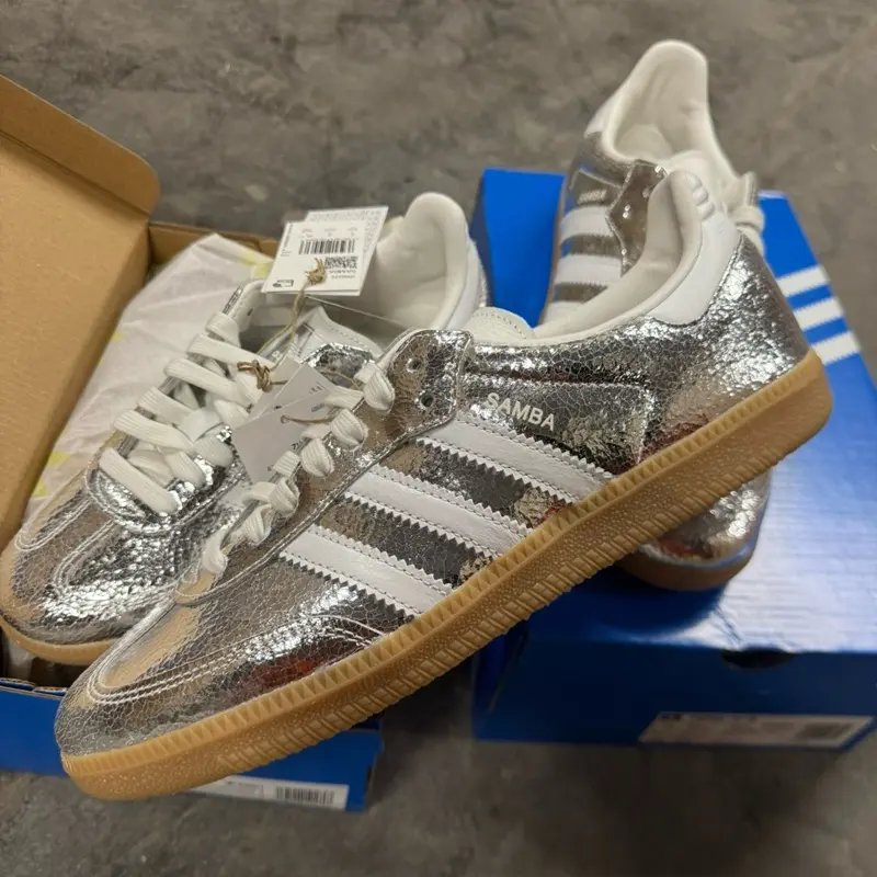 ADIDAS METALLIC CRACKED SILVER WOMENS STYLISH SNEAKER