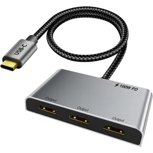 USB C to 3 x HDMI Adapter |4K60Hz HDMI Splitter Extended Display 1 in 3 Out MST Hub with 100W PD for Multiple Monitors Converter Compatible with Laptop,PC,USB-C Graphics Card
