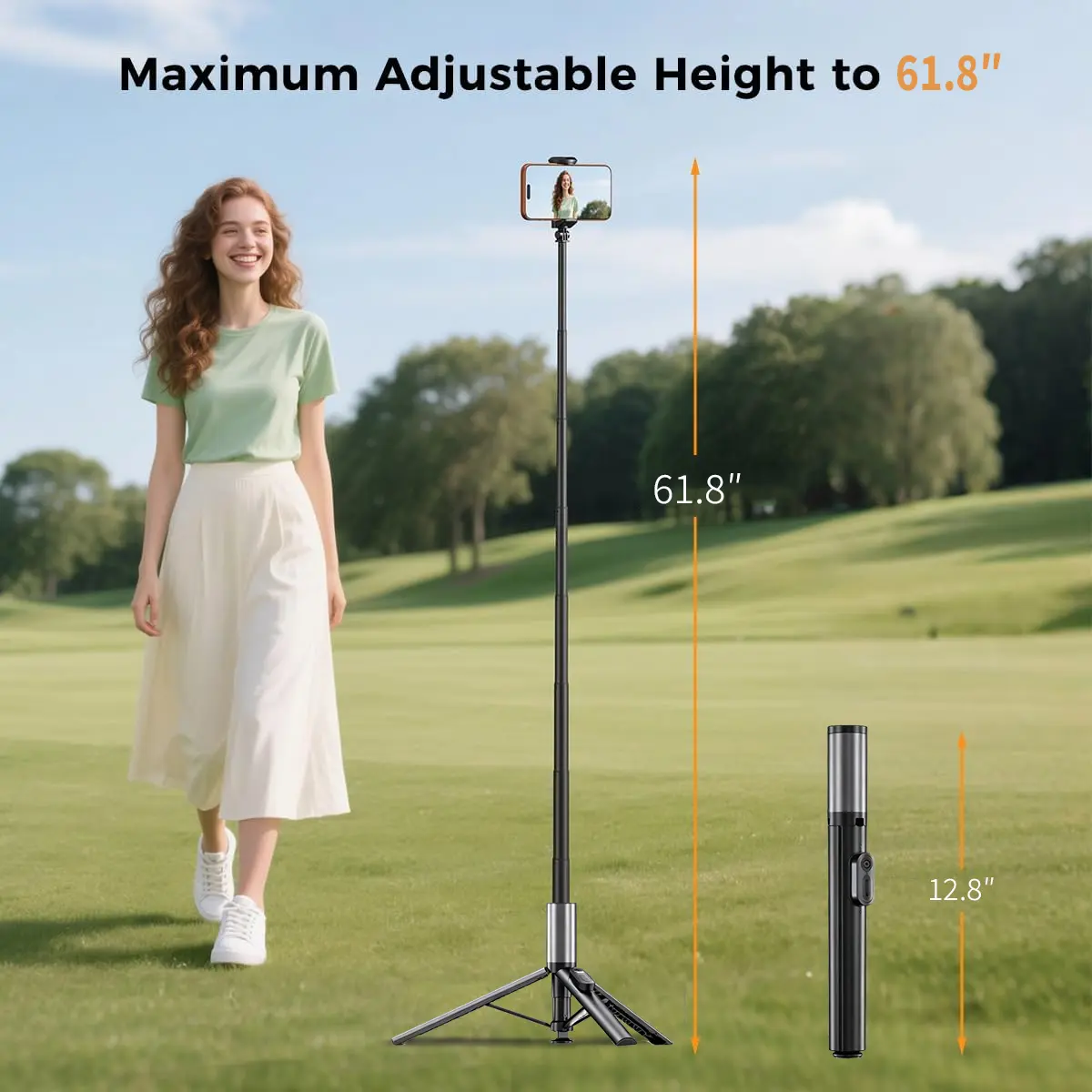 Integrated selfie stick with retractable design—compact and portable; fully automatic multifunctional phone stand for live streaming, with a hot shoe tripod; designed for travel and outdoor sports.
