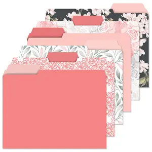 "Lillian Vernon Charcoal & Coral File Folders Value Pack - Bulk Set of 24, 6 Pretty Decorative Designs, 1/3 Cut Tabs, Heavy-Duty Paper Stock, Office Supplies for Home & Work, 9-½” x 11-¾” Letter Size "