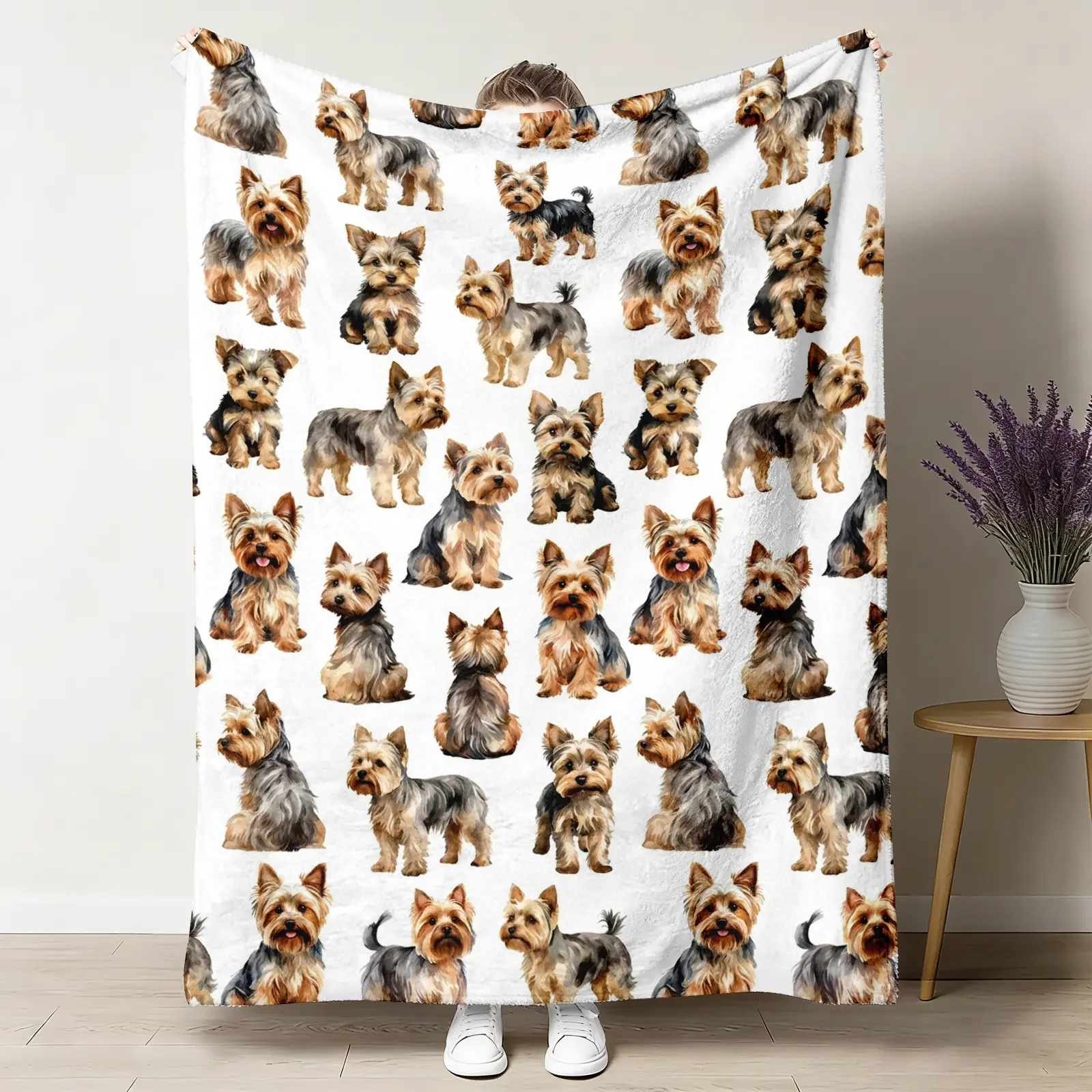 1pc Flannel Plush Yorkshire Terrier Print Throw Blanket - Character Animal Design, Colorful Cartoon Pattern, Lightweight Warm, Digital Print, All-Season Comfort for Bed, Sofa, Flannel Plush Throws, Character Animal Throws