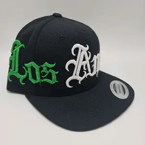 Customize name 11 letters max, color thread of your choice. Solid Black Yupoong Classics Flat Bill Snapback Hat - 6089M