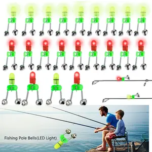 22pcs LED Night Fishing Rod Bait Alarm Bell With Dual Ring Bells Fishing Indicator Fish Bait Alarm Clip Tip Portable Fishing Accessories 11pcs Red 11pcs Green