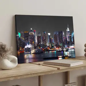 New York City Night View Canvas Print with Frame, Modern Art Decoration, Living Room Bedroom Decoration, Hallway Office Mural, Ideal Gift, Poster
