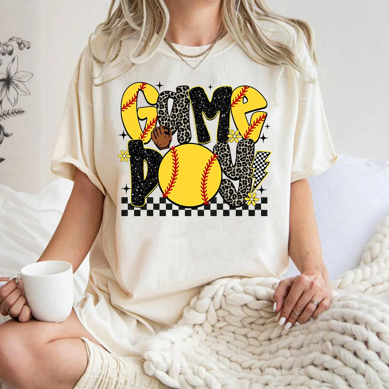 Softball Game Day Softball Retro Checkered Softball TShirt