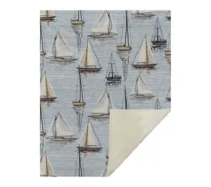 HomeRoots 50x70 Beige Ivory Sky Blue Sailboat Plush Throw