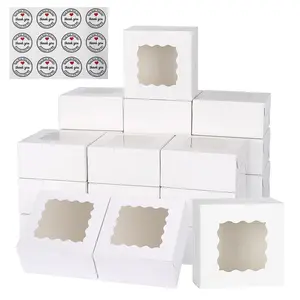White Gift Cake Boxes, 3.39'x3.39'x2.48' Tall Cake Box with Window, White Bakery Boxes, Small Baking Boxes, Cake Decorating Supplies for Gift Giving