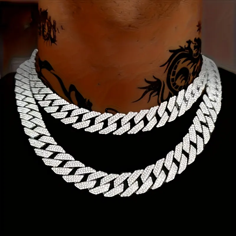 Hip Hop Cuban Link Chain Diamond Cut Design Unisex Necklace Gold Tone Silver Tone Adjustable Length Rapper Bling Jewelry Gift for Him Birthday Anniversary