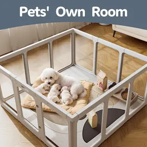 Acrylic Dog Playpen Indoor, 24“ H Plastic Pet Playpen with Door, Clear Pet Play Pen for Puppy Cat Rabbit Ferret, Easy Assemble Dog Pen, Preferable for Small Cage