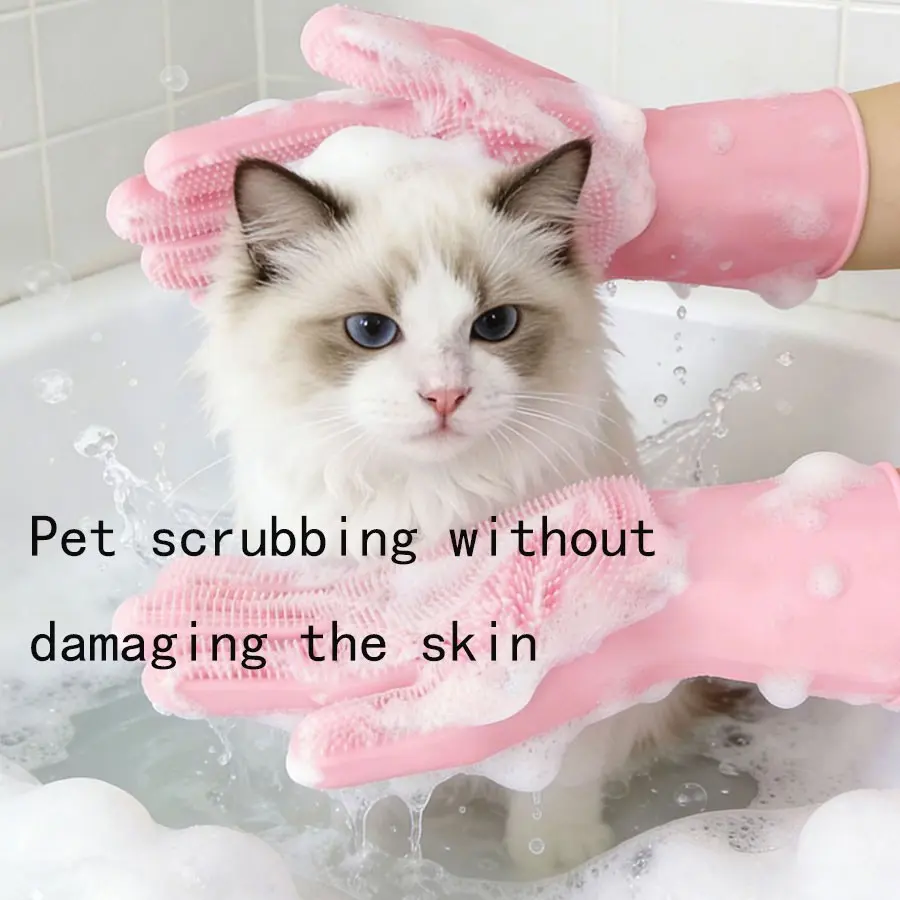 Pet Bathing Glove, Silicone Anti-Scald Gloves, Kitchen Durable Dishwashing Helper, Waterproof Household Cleaning Tool