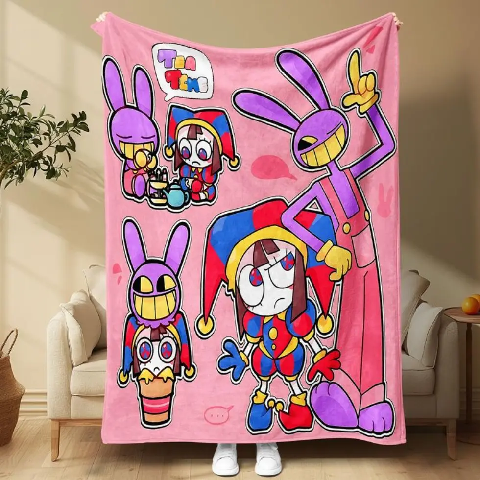 Soft Flannel Throw Blanket, Digital Circus Cartoon Design, Ideal for Kids & Adults, Perfect for Halloween-Christmas Gifts