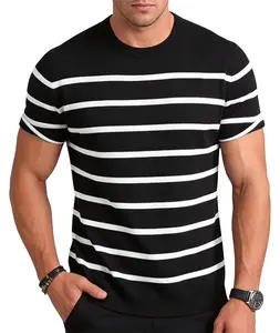 #SummerVibes 2026 Retro Vintage Style Knitted Crew Neck Short Sleeve T-Shirt Unisex Summer Casual Striped Elegant Basic Fashion Top