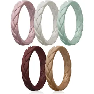 Egnaro Women's Silicone Wedding Rings - Thin Stackable Rubber Bridal Bands with Braided Leaf Design & Breathable Grooves - Perfect Workout Accessory for Active Brides Egnaro