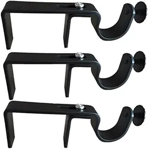 NoNo Bracket - No Drill Curtain Rod Bracket Attachment over Blinds (Black Set of 3) Curtains