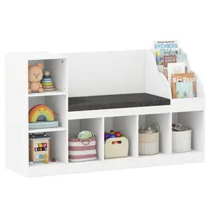 COSTWAY - Kids Bookcase with Reading Nook 3-in-1 Standing Toy Organizer-White