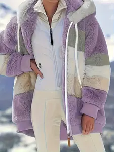 New Fall Winter Loose Plush Hooded Casual Fashionable Jacket Women, Casual Fashionable Outerwear, Multi-Color Warm Coat, Casual Style, Long Sleeve, Pocket Design, Perfect for Cold Weather
