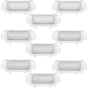 9-Piece Electric Callus Remover Replacement Roller Heads, Nail Care Manicure Refill Pack with Extra Coarse & Regular Coarse Options, Pedicure Tools for Dead Skin Softens Skin (White)