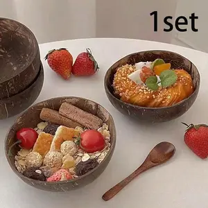 Coconut Wood Bowl for Yogurt, Oatmeal, Salad, Desserts, Natural Wooden Kitchenware, Perfect Christmas Gift, Minor Scratches Normal