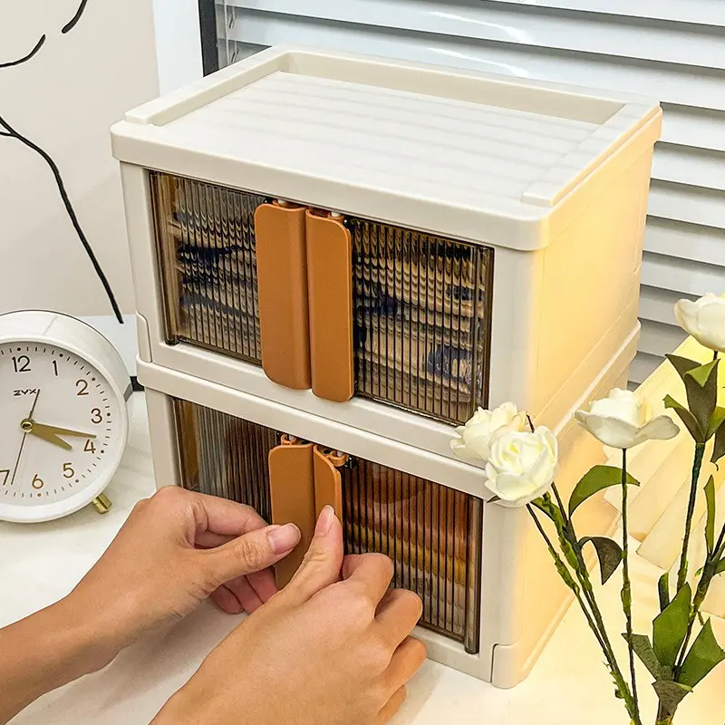 Foldable Transparent Storage Box for Home, Desktop Storage Box, Multi-Function Organizer with Phone and Tablet Stand, Durable Food-Grade Plastic Container, Foldable Storage Boxes, Folding Storage Boxes, Collapsible Storage