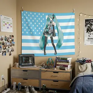 Hatsune Miku Wall Flag, Licensed Vocaloid Room Tapestry, Anime Music Fan Decor, Kawaii Gaming Dorm Wall Hanging Gift