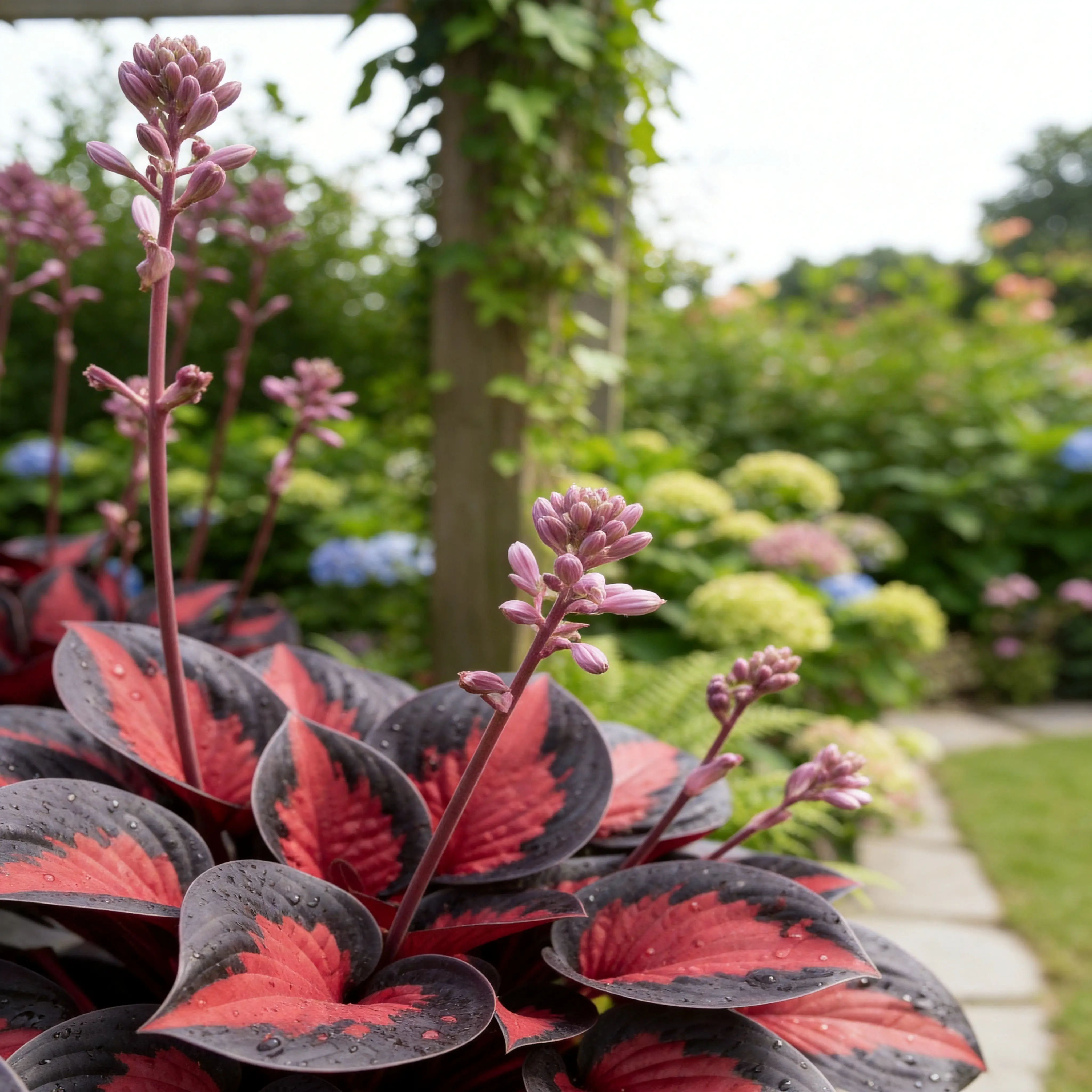 Black-Red Hosta Seeds, Exotic Bicolor Foliage Perennial Plants, Shade Tolerant, Easy to Grow, Striking Contrast for Dramatic Garden Appeal Ideal for Gardeners