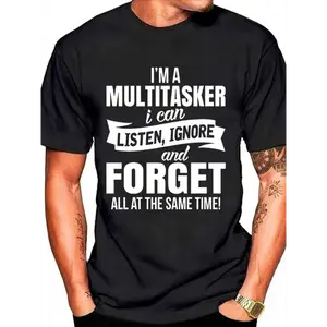 Men's Cotton Fabric Casual Top, "I Am A Multitasker" Printed Funny Man Graphic Short-Sleeve Black T-Shirt, 90s/Y2k Menswear, Christian Apparel, COD Eligible, Shortsleeve, Round Neck