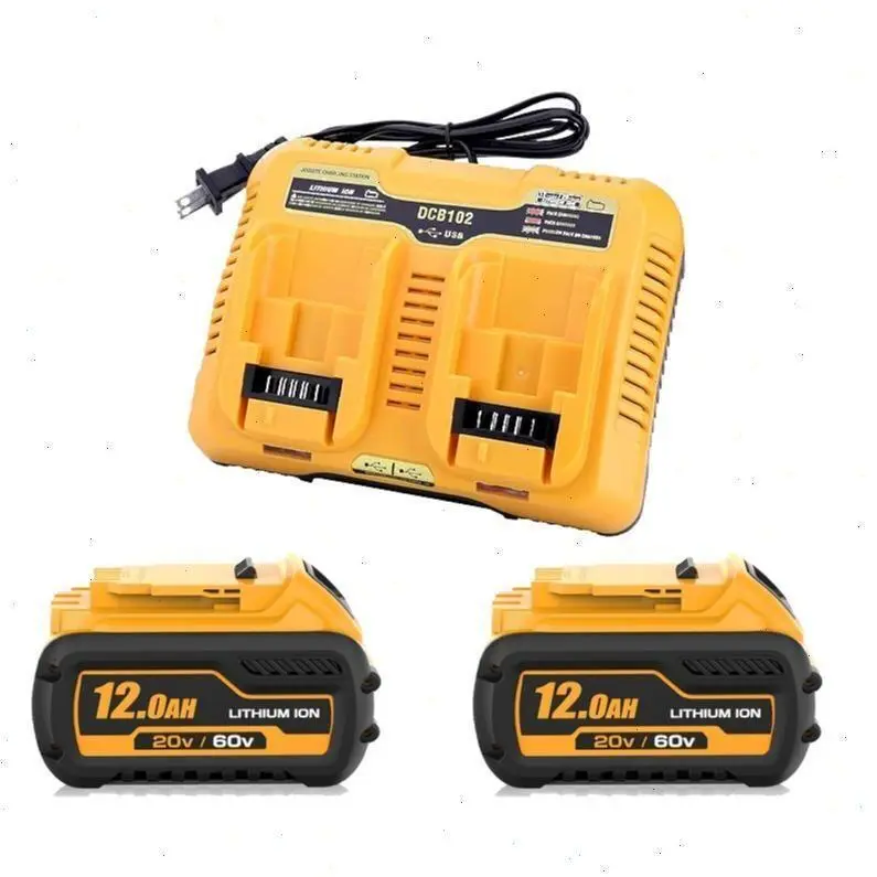 DeWalt DCB609 60V Max 12Ah (12000mAh) Lithium Ion Battery & DCB102 Charger - Flexvolt Dual Voltage Technology for 20V/60V Cordless Power Tools, LED Indicator, High-Capacity Batteries, Dcb609 12Ah Battery
