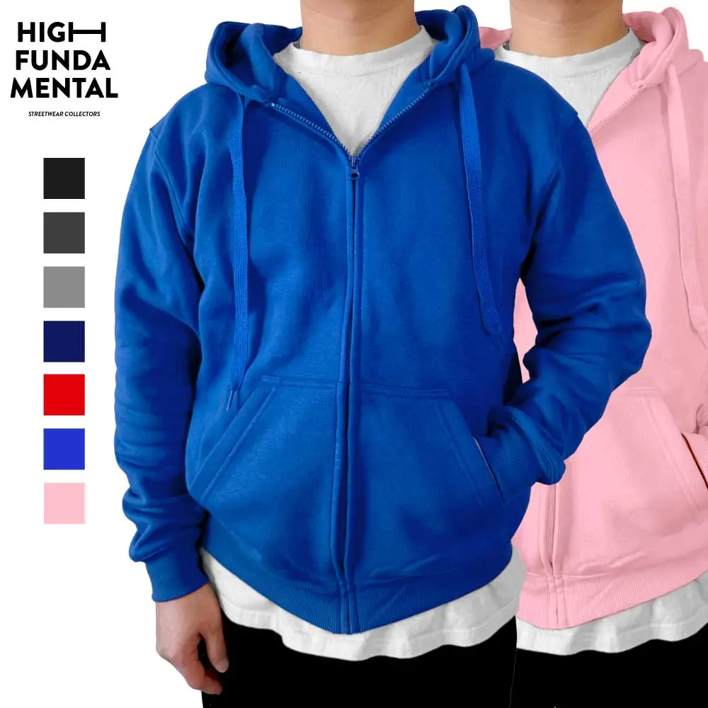 HIGHFUNDAMENTAL Men's Plain Fleece Zipper Hoodie HFM Casual Full Zip Jacket Hoodied Sweatshirt Active Soft Unisex Casual Cotton Polyester (XS to 3XL)