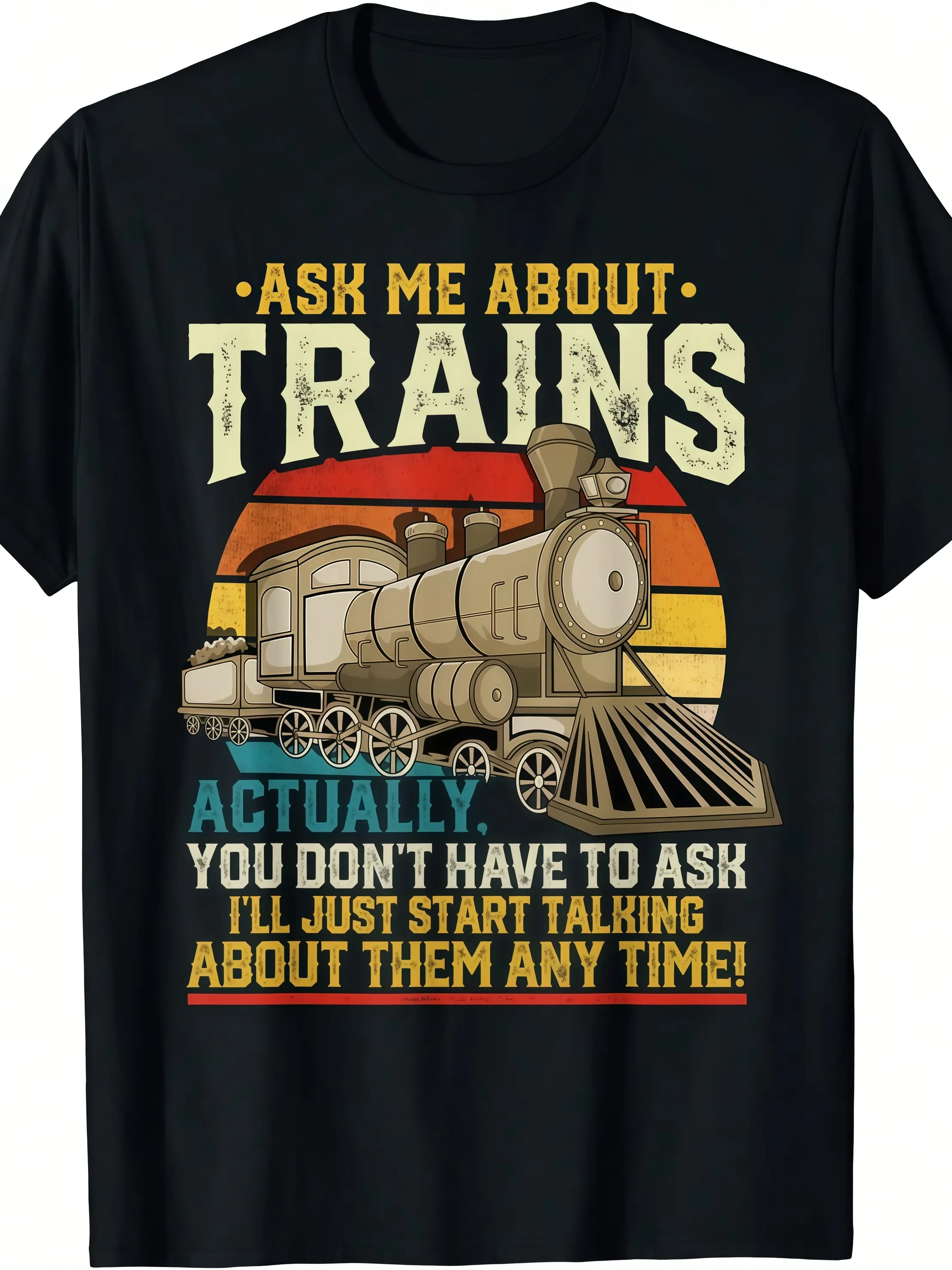 Women's Classic Round Neck Short-Sleeve Basic Cotton Loose Tee, Featuring Trainspotting & Model Trains Graphic, Casual Top for Rail Enthusiasts, Shortsleeve, Shirt