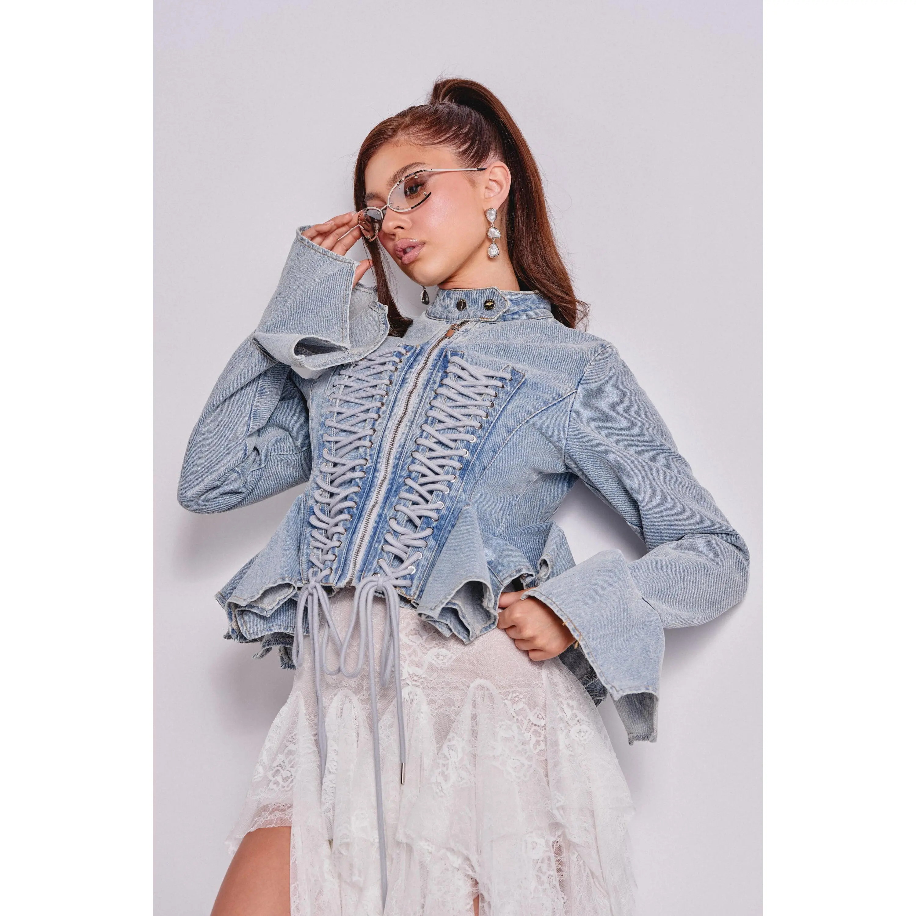 DOUBLE DARE YOU PEPLUM DENIM JACKET