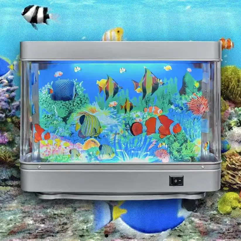 Artificial Tropical Fish Tank Lamp, Faux Aquarium Ornaments with Virtual Moving Ocean Effect, Sensory Mood Night Light for Fish Tank Decorations & Ocean Themed Gifts