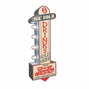 Pepsi Cola Double-Sided Marquee LED Sign – Officially Licensed 25" Retro Vintage Galvanized Metal Wall Decor, Battery Operated