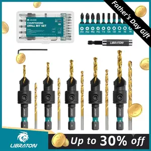 【Fathersdaygift】Libraton Countersink Drill Bit Set, 22 PCS Wood Counter Sink Drill Bit Adjustable, #4, #6, #8, #10, #12, Magnetic Drill Bit Holder Extension for Woodworking, Screwdriver Bits with Storage Box
