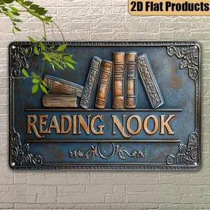 Vintage Reading Nook Metal Wall Hanging Decor, Retro 2D Flat, Wall Decor for Home & Office, Home Business Decor, Signs, Home Decoration, Home Office Decoration, Vintage Plaque Decor, Room Decor