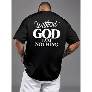 Men's Letter & Cross Print Round Neck Tee, Loose Casual Fashion Short Sleeve T-shirt for Summer, Men's Top for Daily Wear