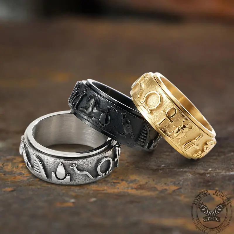 GTHIC Egyptian Symbols Ankh Spinner Ring for Men and Women Gift Stainless Steel