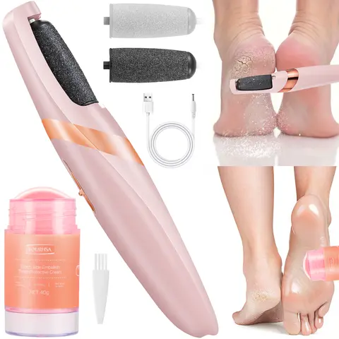 Rechargeable Electric Foot Callus Remover & Urea+Salicylic Moisturizer Cream Kit, Compact Professional Pedicure Tool, Dead Skin Remover, Cracked Heel Repair, Moisturizing Foot Care Product, Ideal Nail & Cuticle Care Gift