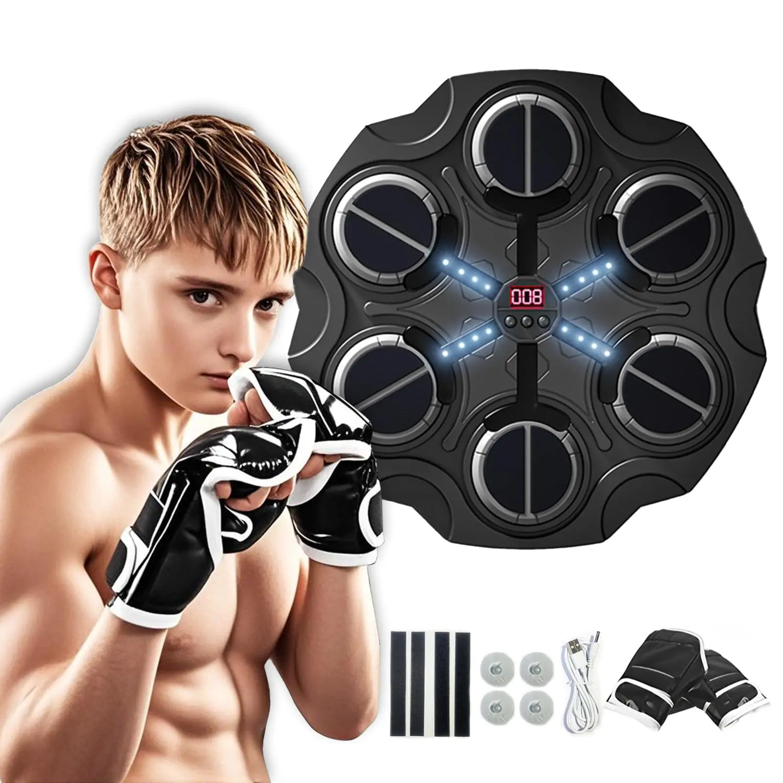 Music Boxing Machine Smart Bluetooth-compatible Wall-Mounted Kids Training Equipment, Electronic Punching Target, Interactive Boxing Trainer, Boxing Speed Trainer, Smart Boxing Trainers, Includes Gloves, Perfect Gift for Boys & Girls Boxing Set
