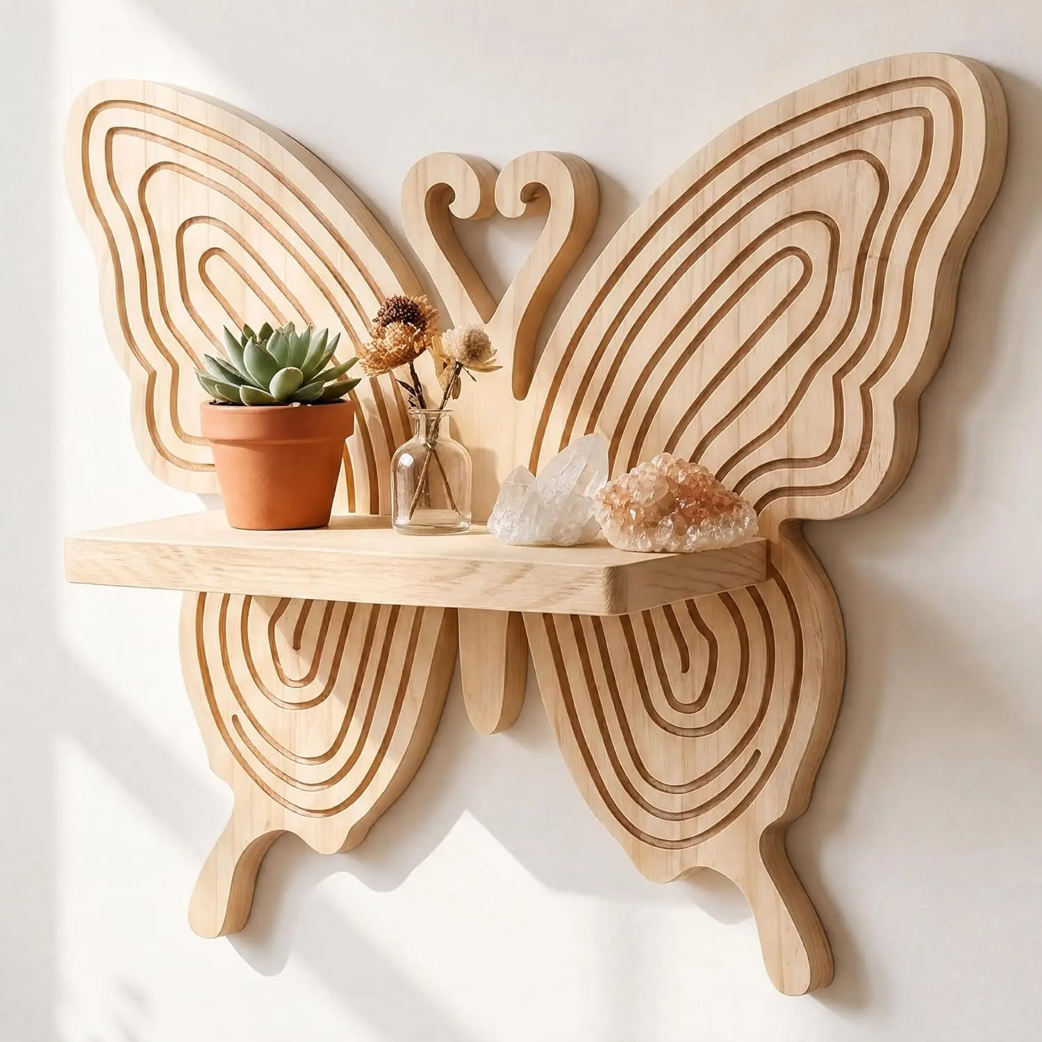 Yilybuy 1-Piece Decorative 1-Layer Butterfly Wooden Floating Shelf - Wall-Mount Display Shelf for Plants, Candles, Photos - Kid Room Home Decor Supplies