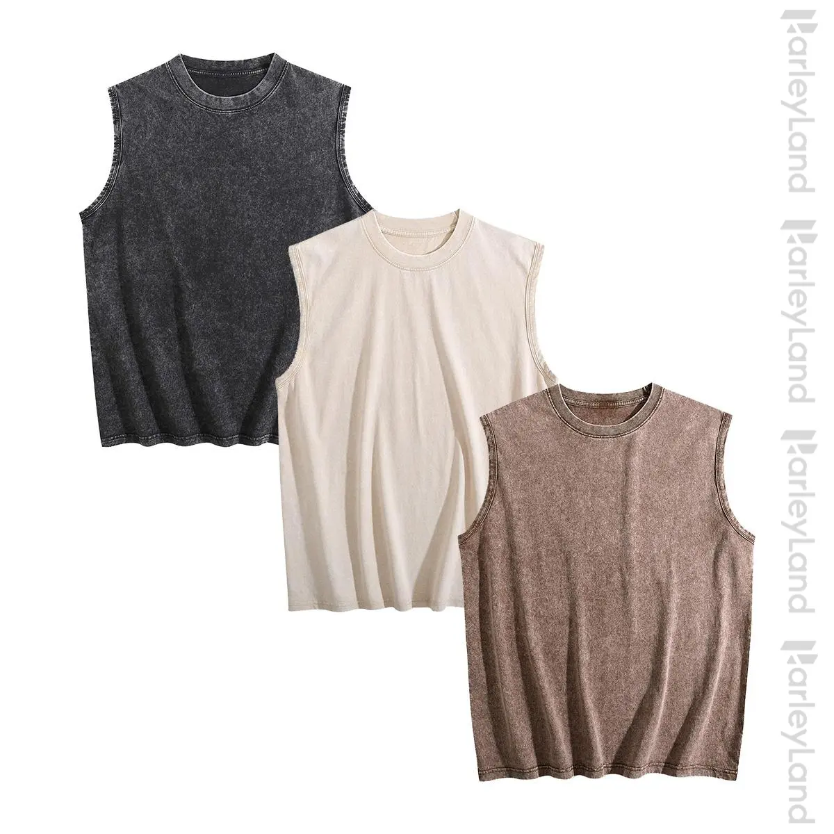 HarleyLand Women's 3PC Vintage 100% Soft Cotton Unique Wash Tone H-Type Preppy Korean Cargo Tank Top - Sleeveless, Loose-Fit, Breathable, Layer-Friendly Basic Beach Vest for Everyday Lounge Use