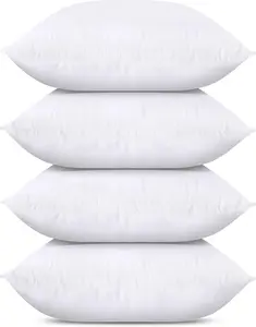 Throw Pillows (Set of 4, White), 12 x 12 Inches Pillows for Sofa, Bed and Couch Decorative Stuffer Pillow
