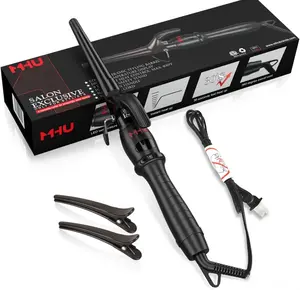 Springtok MHU PRO Tapered Curling Wand with Short Clamp, 1-1/2 Inch Curling Iron One Barrel Multiple Size, 9 Temperature Settings for 280℉-400℉, Automatic Shut-Off Heated Curler Comfort Electric Curler, 2 clips, best Curler Roller